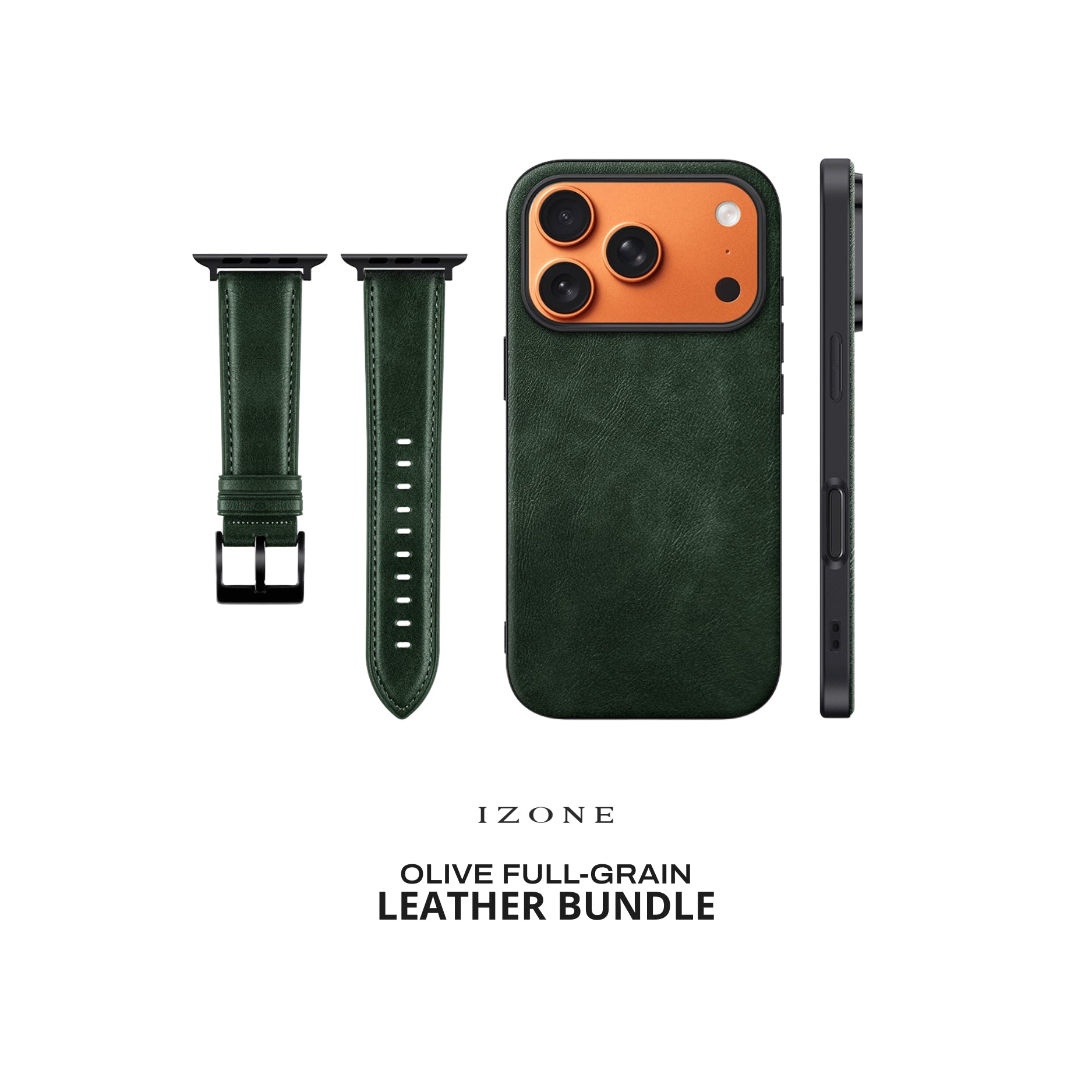 Olive - IZONE Leather Case + Apple Watch Strap