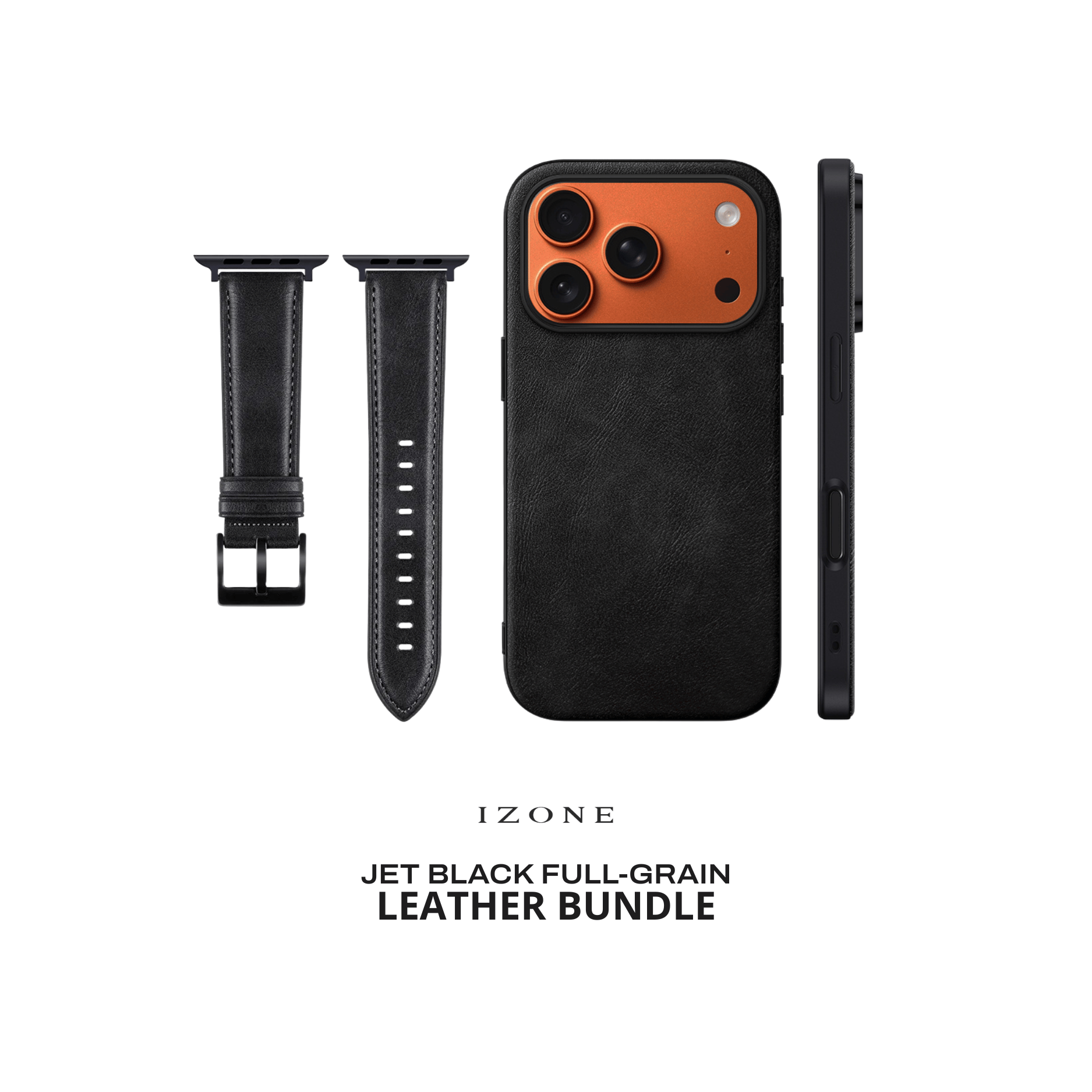 Jet Black - IZONE Leather Case + Apple Watch Strap